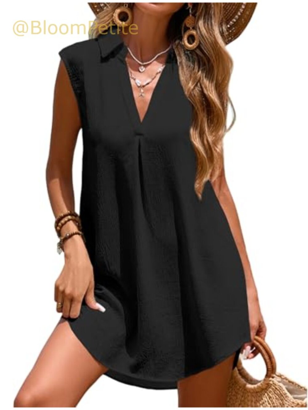 V Neck Sleeveless Swim Coverup Loose Fit Beach Bathing Suit Cover Up